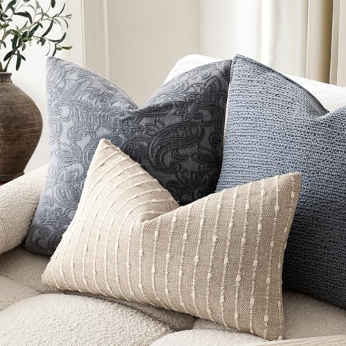 Foindtower Pack of 2 Decorative Jacquard Boucle Lumbar Throw Pillow Covers Accent Textured Striped Pillowcases Cozy Boho Cushion for Couch Sofa Bedroom Living Room Home Decor 12x20 Inch Natural Beige - color: Natural Beige, size: 20" x 12" (Pack of 2)
