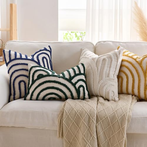 vctops Boho Throw Pillow Covers Set of 2, Modern Mid Century Arched Tufted Decorative Cushion Cover Farmhouse Rustic Geometric Textured Pillowcases for Sofa Bed Living Room (Yellow,18"x18") - color: Blue