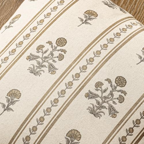 Decorative Vintage Striped Floral Throw Pillow Covers 20x20 Inch Set of 2 Walnut Farmhouse Boho Botanical Print Cushion Covers for Sofa Couch Chair Bedroom Living Room Summer Home Decor - color: Walnut, size: 20" x 20" (Pack of 2)