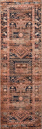 Loloi Layla Collection LAY-14 Mocha/Blush 2'-3" x 3'-9" .13" Thick Accent Rug, Soft, Durable, Vintage Inspired, Distressed, Low Pile, Non-Shedding, Easy Clean, Printed, Living Room Rug - color: Mocha / Blush, size: 2'3" x 3'9" (Rectangular)