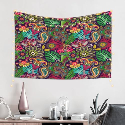 RTAFGU Perris Tapestry, Tropical Paisley Floral Pattern, Vibrant Boho Exotic Print Tapestries Home Aesthetic Wall Hanging for Bedroom Living Room, Dorm Party Decoration 60" L x 40" W - color: Perris_2801, size: 60"L x 40"W