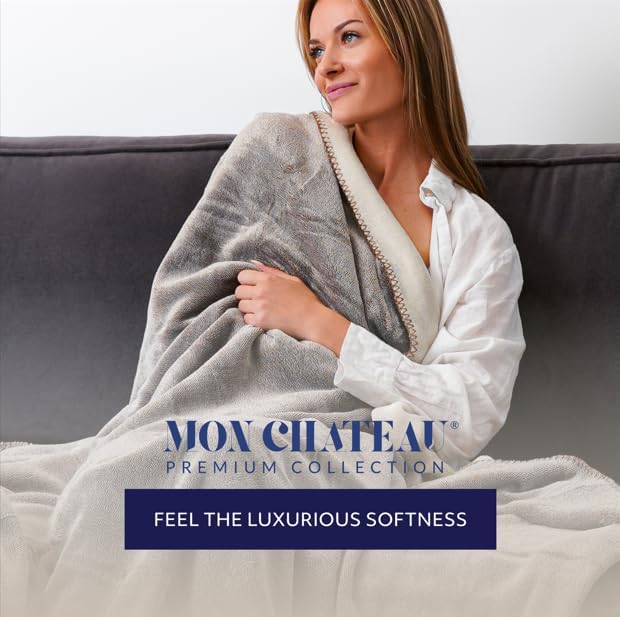 Mon Chateau 60" x 70" Fireside Mélange Throw Blanket, Contrast Stitching Soft Blanket for Queen-Size Bed, Couch, or Sofa, Cozy Home Decor and Stylish Living Room Comfort, Cedarwood