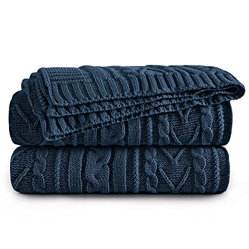 Aormenzy Navy Blue Cable Knit Throw Blanket Oversized 60" x 80" Super Soft Comfy Knitted Blanket for Couch Bed Sofa, Twin Size - color: Navy Blue, size: 60" x 80", Twin