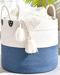 KAKAMAY Large Blanket Basket (18"x18"x16"),Woven Baby Laundry Hamper for Storage, Cotton Rope Blankets Baskets for Nursery, Laundry, Living Room, Pillows, Baby Toy chest with Handles (Navyblue) - color: Navyblue