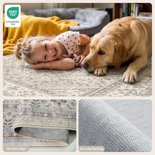 Puino Washable Entryway 2x3 Rug: Small Boho Rugs for Indoor Entrance Non Slip Backing Stain Resistant Carpet Low Pile Throw Rugs for Bedroom Bedside Inside Front Door Floor Kitchen Decor(Beige,2x3FT) - color: Beige/Gray, size: 2' x 3' (Rectangular)