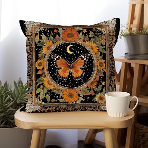 William Morris Abstract Vintage Butterfly Design Throw Pillow Cover Home Decor, Art Decor Pillowcase Cushion Cover for Bed Sofa Living Room, Indoor and Outdoor 18x18inch (Orange-Butterfly) - color: Orange-butterfly