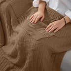 RUDONG M Light Brown Cotton Cable Knit Throw Blanket, Cozy Warm Knitted Couch Cover Blankets, 60 x 80 Inch - color: Light Brown, size: Twin(60" x 80")