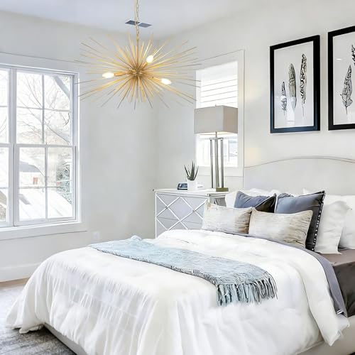 31in Modern Gold Sputnik Chandelier 4-Light Mid-Century Starburst Chandelier Light Fixture Over Table Large Satellite Chandeliers for Dining Room Foyer Entryway Kitchen Bedroom Living Room E12 - color: Golden 31" 4-Light