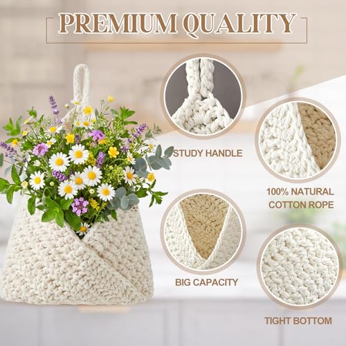 Honeydak Boho Decor Hanging Wall Baskets for Kitchen 3 Pack Teardrop Baskets with Hooks Storage Fruit Onion Vegetable Potato for Home 3 Sizes (White,Triangle,Cotton Rope) - color: White, size: Cotton Rope, style: Triangle
