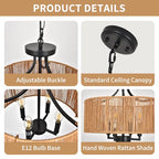 15.7'' Hand Woven Rattan Chandelier, 4-Light Boho Chandelier Rattan Pendant Light Fixture, Wicker Farmhouse Chandeliers for Dining Room Bedroom Living Room Foyer