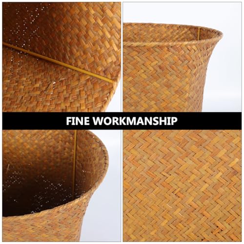 Healeved Straw Woven Storage Basket 11.14 Inch Wicker Decorative Flower Vase Planter Holder, Multi-Purpose Basket for Bathroom Living Room Home Laundry Office Container Brown