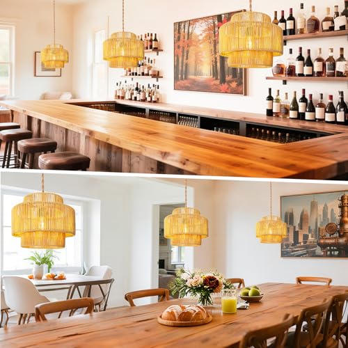 Hanging Light Ceiling Lamp Pendant Lights Rattan Hanging Lamp with Plug in Cord for Living Room Bedroom Kitchen Indoor Hanging Lamp Plug in Woven Lampshade - size: 12 Inch-Lantern Shade