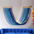 Macrame Fairy Lights Battery Operated with Remote,Large Macrame Wall Hanging with 20ft 100 LED String Lights, Blue Gradient Warm White Light for Living Room,Bedroom,Christmas,Holiday Deco - color: Blue-Warm White