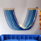 Macrame Fairy Lights Battery Operated with Remote,Large Macrame Wall Hanging with 20ft 100 LED String Lights, Blue Gradient Warm White Light for Living Room,Bedroom,Christmas,Holiday Deco - color: Blue-Warm White