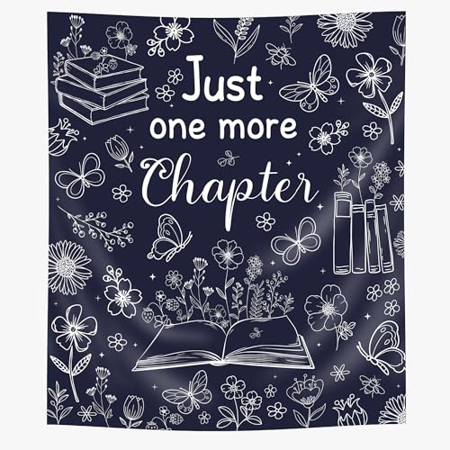 SVBright Navy Blue Reading Tapestry 51Wx59H Inch Book Lovers Wall Hanging Boho Floral Flower Fabric Butterfly Minimalist Modern Simple Line Sketch Home Decor Art for Living Room Bedroom Dorm - color: Navy Blue Wildflower, size: 59"L x 51"W