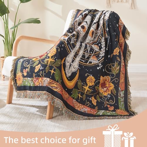 Boho Throw Blanket Reversible Cotton Bohemian Tapestry Hippie Room Decor Outdoor Blanket Double Sided (Black Butterfly 50"x60") - color: Black Butterfly 2, size: 50*60 inch