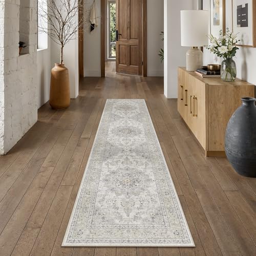 HUGEAR Hallway 2x8 Runner Rugs Machine Washable Rugs Vintage Grey Non-Shedding Low Pile Persia Throw Carpet Non Slip for Living Room Bedroom Dining Room Kitchen Office Home Decor - color: Beige / Grey, size: 2' x 8' (Runner)
