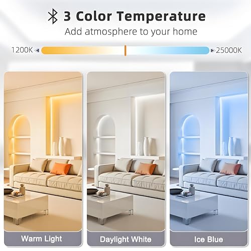 Tenmiro White LED Strip Lights 16.4ft (600 LEDs) Super Bright 25000K Daylight White, 3Color Temperature Dimmable with Smart App & Remote Control for Bedroom Kitchen Commercial Home Lighting Decor - size: 16.4FT