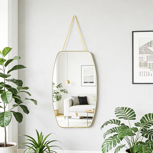 Irregular Rectangular Wall Mirror, 15.6x9.2-inch Gold Wall-Mounted Mirror, Modern Decorative Wall Mirror, Suitable for Bathrooms, Hallways, Entryways, and More (Gold)