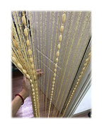 Door String Curtain Flat Silver Ribbon Thread with Shaggy Tassel Room Divider, 39’’x79’’ (Beige-style2) - color: Beige-style2