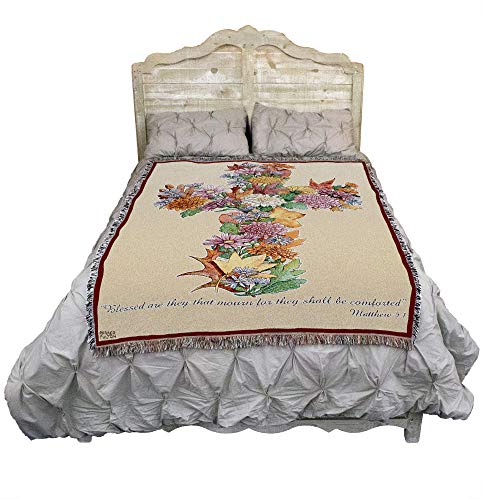 Autumn Leaves Blanket by Parker Fulton - Blessed Are Those Who Mourn - Scriptures Matthew 5:4 - Sympathy Bereavement Gift Tapestry Throw Woven from Cotton - Made in the USA (72x54) - color: Autumn Leaves, size: 72" x 54"