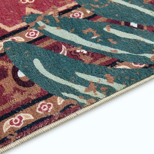 Tribal Rugs Washable Summer Tropical 3x5 Throw Carpet Wine Red Traditional Boho Vintage Oriental Rug for Bedroom Kitchen Living Room Indoor Entryway - color: Wine Red, size: 3' x 5'