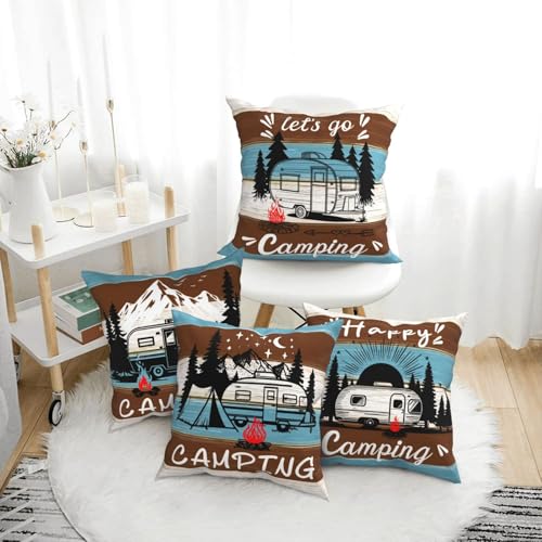 Camping Throw Pillow Covers 18 X 18 Inch Set of 4 Decorative Cushion Cover Home Decor for Sofa Chair Couch Bedroom Living Room - color: Camping