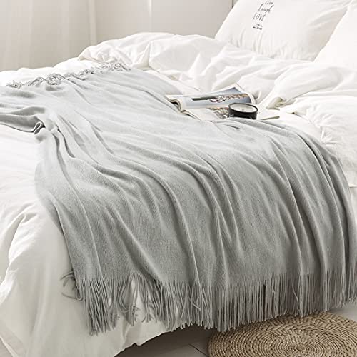 Homiest Decorative Knitted Throw Blanket with Fringe Soft & Cozy Tassel Blanket for Couch Sofa Bed (Light Grey,50x60) - color: Light Grey, size: 50" x 60"