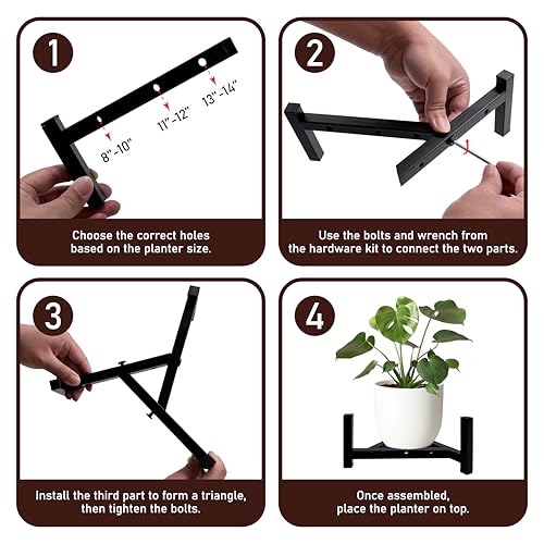 2-Pack Plant Stand Indoor Outdoor, Heavy Duty Stable Metal Holder Fits 8 to 14 Inch Flower Pots, Adjustable Black Plant Stands (Pots Not Included) - Black - size: 2 Pack - Triangle
