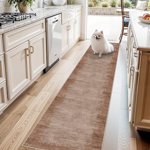 2x8 Washable Hallway Runner Rug – Non-Slip Modern Abstract Neutral Low-Pile Stain-Resistant Carpet Runner for Kitchen Entryway Bedroom Bathroom (Warm Taupe,2x8) - color: Warm Taupe, size: 2' x 8' (Rectangular)