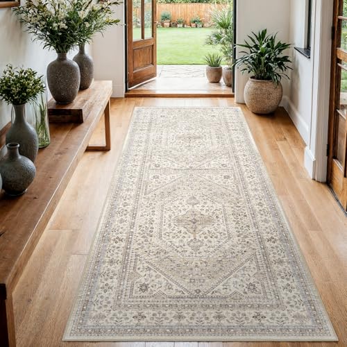 3x6 Runner Rug for Hallway Washable: Non Slip Kitchen Rugs with Rubber Backing Soft Waterproof Wide Mats Stain Resistant Low Pile Carpet for Entryway Bedroom Bathroom Laundry Home Decor Beige/Gray - color: Beige/Gray, size: 3' x 6' (Rectangular)