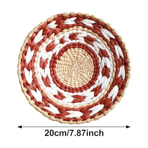 homeemoh Boho Round Hand Woven Wall Basket Decor, Seagrass Rattan Wicker Farmhouse Hanging Baskets Flat Wall Art for Kitchen Living Room Bedroom, 1 Pcs 7.87" - color: Style7( 7.87")
