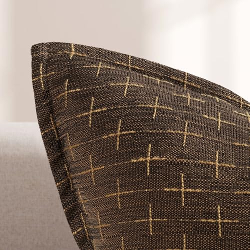 ZWJD Pillow Covers 18x18 Set of 2 Soft Polyester Textured Pillow Covers with Stylish Flange Edge Cozy Farmhouse Throw Pillows for Couch Bed Sofa Living Room - color: Dark Coffee, size: 18" x 18" (Pack of 2)