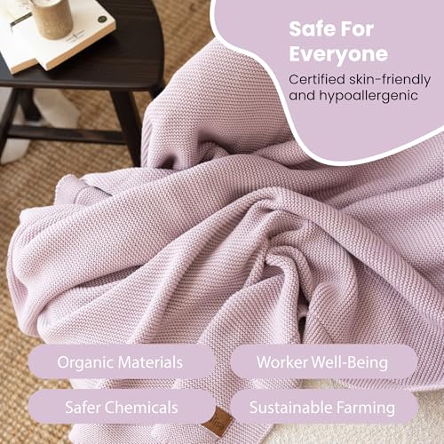 Dalisa 100% Organic Turkish Cotton Throw Blanket - GOTS Certified, Cozy - Perfect for Couch, Bed, and Home Decor - Boho Vintage Knit Alina (Lavender Frost, 50x60) - color: Lavender Frost, size: 50x60