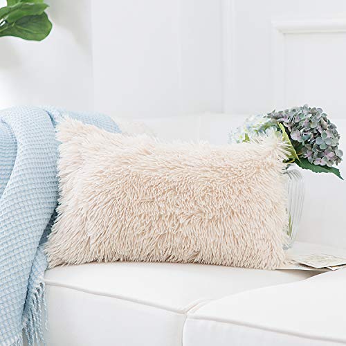 NordECO HOME Luxury Soft Faux Fur Fleece Cushion Cover Pillowcase Decorative Throw Pillows Covers, No Pillow Insert, 12" x 20" Inch, Beige, 2 Pack - color: D-beige, size: 20" x 12" (Pack of 2)