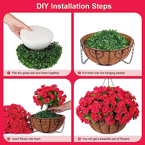 Ammyoo Artificial Hanging Flower Plants with Basket for Outdoor Decoration, Faux Petunias Flowers Fake Morning Glory Planter for Outside Patio Garden Porch Balcony Yard Decor(Rose Red) - color: Rose Red
