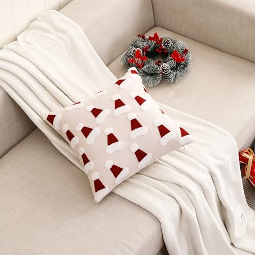 Christmas Tufted Throw Pillow Cover 18 x 18 inch Set of 2 Multiple Xmas Hats Pillow Covers 3D Christmas Party Decor Winter Holiday Cushion Case for Sofa Couch Bed Living Room - color: Multiple Christmas Hats, size: 18" x 18" (Pack of 2)