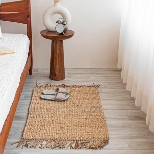 HOMEMONDE Handwoven Chunky Jute Mat Rug 2'x3' with Tassels - Boho Home Decor Natural Rustic Farmhouse Door Rug, Ideal for High Traffic Areas - Entryway, Bedroom, Kitchen, Living Room and Hallway - size: 2' x 3' (Rectangular)