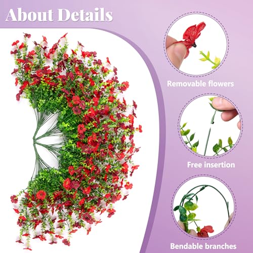 Ammyoo Artificial Fake Hanging Flowers Plants with Basket for Outdoor Spring Decoration, Faux Silk Daisy Flower Real Touch UV Resistant for Outside Porch Patio Garden Yard Home Decor(Red Brown) - color: Red Brown