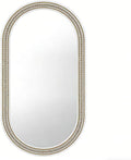 Farmhouse Boho Beaded Oval Arched Wall Mirror, 24" x 48" Rustic Wooden Large Wall Mirror for Bathroom, Bedroom, Entryway, Living Room, Hang Horizontally or Vertically.