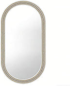 Farmhouse Boho Beaded Oval Arched Wall Mirror, 24" x 48" Rustic Wooden Large Wall Mirror for Bathroom, Bedroom, Entryway, Living Room, Hang Horizontally or Vertically.
