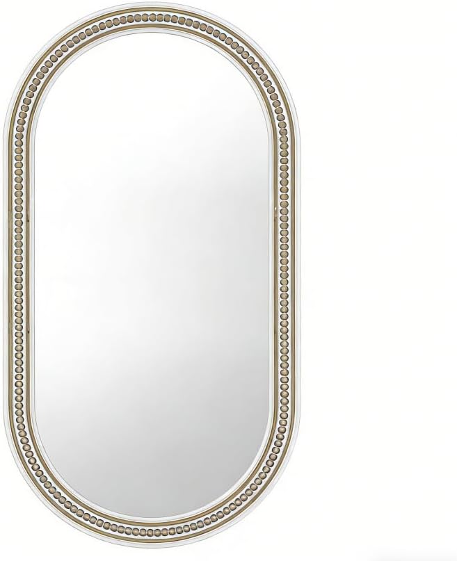 Farmhouse Boho Beaded Oval Arched Wall Mirror, 24" x 48" Rustic Wooden Large Wall Mirror for Bathroom, Bedroom, Entryway, Living Room, Hang Horizontally or Vertically.