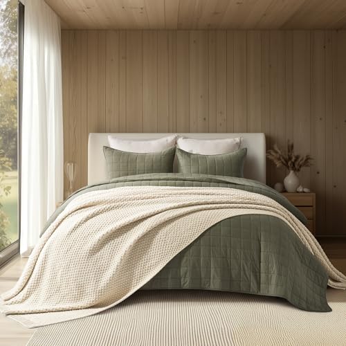 EVERGRACEHOME Chunky Chenille Knit Throw Blanket for Couch, Soft Luxurious Oversized Queen Moss Stitch Blanket for Bed, Cozy Farmhouse Knitted Throw for Sofa, Beige, 90" x 90" - color: Beige, size: 90" X 90"