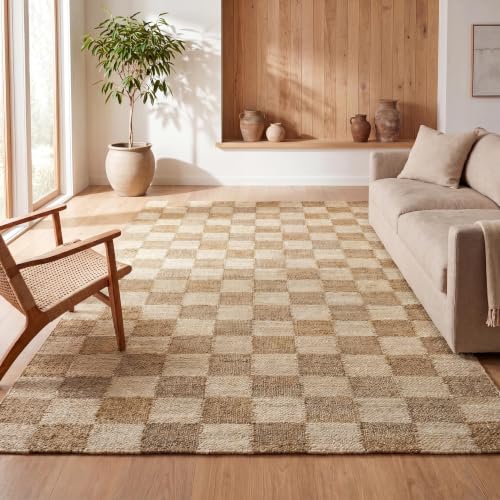 JONATHAN Y Theo Woven Jute Checkerboard Natural/Bleach Indoor Area Rug, 3x5, Modern, Farmhouse, Rustic, Lodge, Easy-Cleaning for Living Room, Bedroom, Kitchen, Non-Shedding (NRF203C-3) - color: Natural/Bleach, size: 3' x 5' (Rectangular)