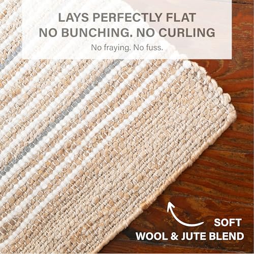 Homespice Remi Striped Area Rug 3x5' - Soft & Thick Premium Handwoven Jute Rug for Kitchen and Hallway, Lays Flat, Won't Fray or Shed, Warm Tan, Ivory & Gray Stripes - color: Remi, size: 3' x 5' (Rectangular)