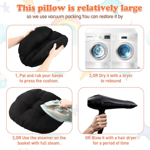 Fumete 8 Pcs 16 Inch Floor Cushions Pillow for Kids Bulk Classroom Round Flexible Seating Floor Cushions for Students Home Daycare School Reading Corner Yoga Meditation Picnic (Black) - color: Black
