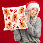 Whaline 2 Pcs Christmas Tufted Throw Pillow Covers Xmas Red White Gingerbread Man Candy Cane Pillowcase Winter Pillowslip Cushion Cover for Sofa Couch Bed Home Party Decor, 18 x 18 Inch
