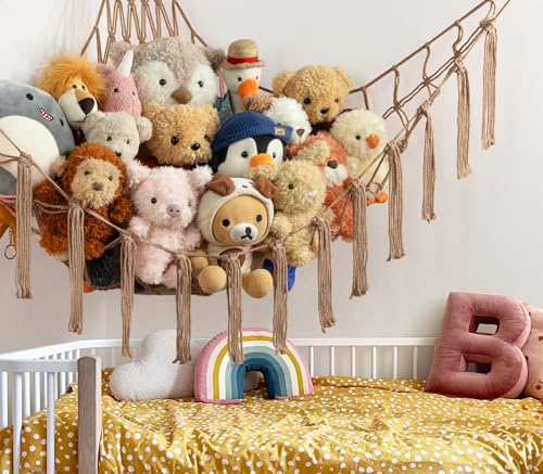 Stuffed Animal Storage Hammock or Net Corner - Large Toy Hammock Net for Stuffed Animals Room Decor - Cute Stuff Animal Organizer Plush Holder - Kids Baby Nursery Essentials Wall Bedroom Home Decor - color: Flaxen, size: XL Large(51L"*51H"*65"W)