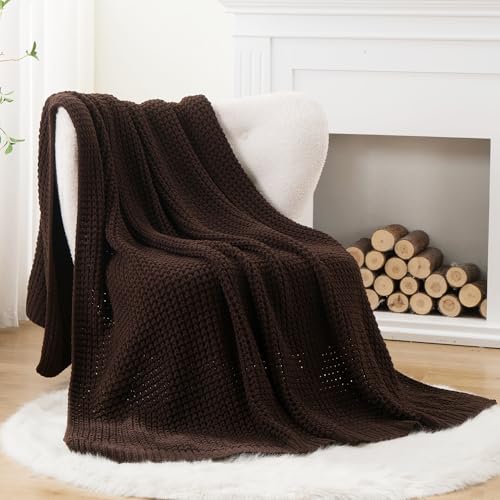 Bunnikins & Clover Dark Brown Throw Blanket for Couch, 50"x60" Soft Chenille Knit Throw Blanket for Home Decor, Decorative Chocolate Brown Blanket for Bed, Living Room - color: Brown, size: 50"x60"