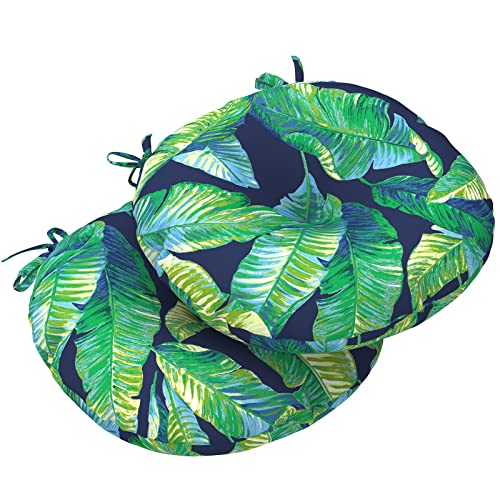 LVTXIII Outdoor Bistro Chair Cushions, 15"x15"x4" Round Patio Chair Cushions, All Weather Tufted Seat Cushions for Patio Furniture Use, Set of 2, Hanalei Lagoon - color: Hanalei Lagoon